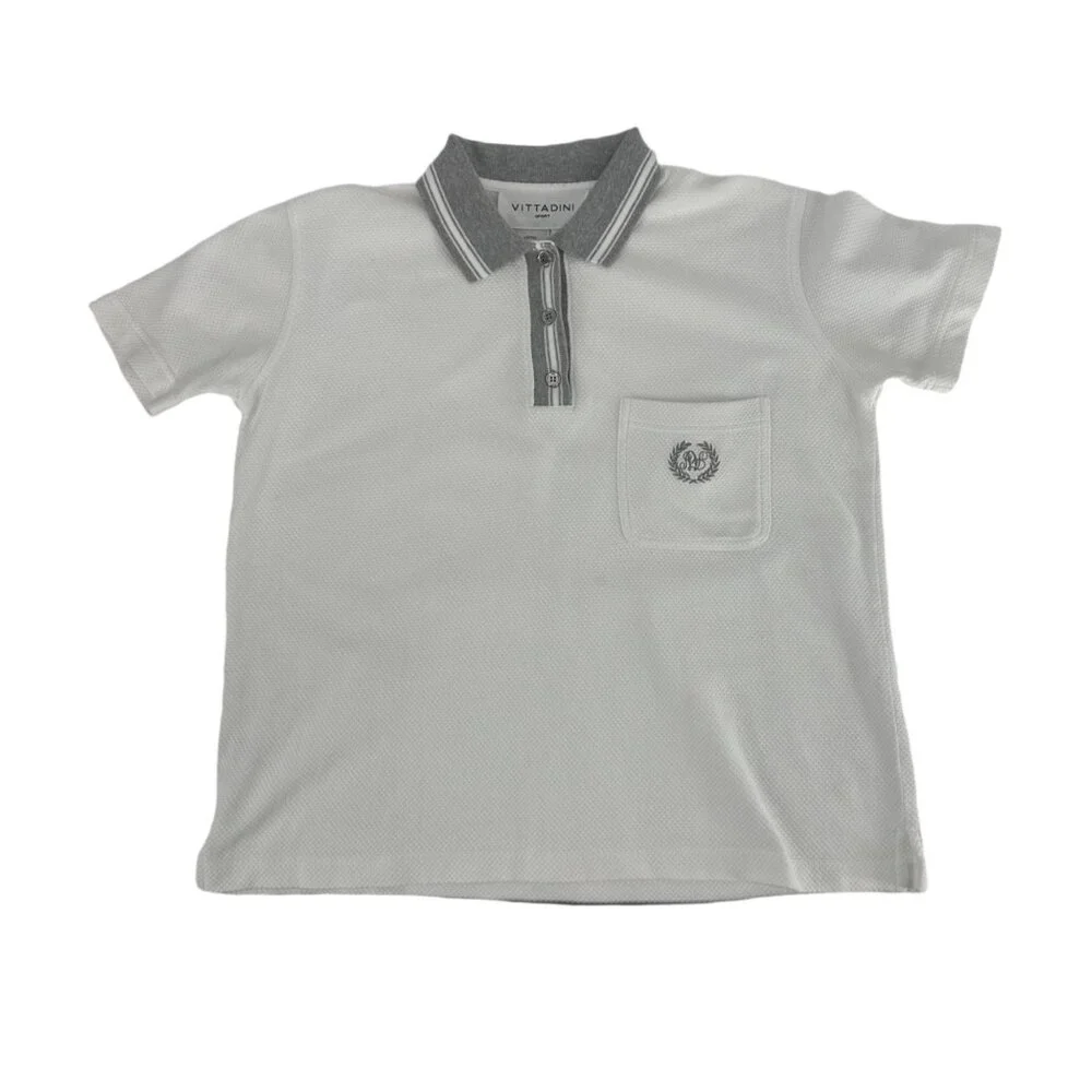 Vittadini Sport White Pique Polo Shirt Gray Trim Small - Picture 6 of 7